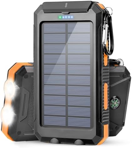 High-Capacity 38,800 m Ah Suscell Solar Power Bank – Dual USB Fast Charging with Enhanced Compatibility for i Phone and Samsung Galaxy – Essential Hiking and Camping Accessory with Emergency LED Flashlights for Safety and Eco-Friendly Solar Charging