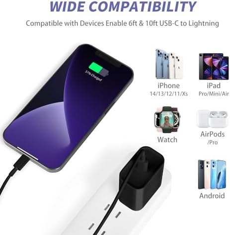 Elevate Your Charging Game with Our Apple MFi Certified 20 W Fast Charger Duo – 2 Pack USB-C Wall Adapters & 6 FT Lightning Cable for i Phone 14/13/12/11 Pro Max/Xs Max/XR/X – Stylish Vibrant Yellow for Instant Power and Convenience!