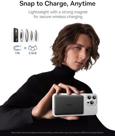 Baseus Picogo 5000 m Ah Ultra-Slim Magnetic Power Bank – Card-Sized Wireless Fast Charger for i Phone 16/15/14/13/12, Lightweight Alloy Battery Pack with USB-C Braided Cable for Effortless On-the-Go Charging