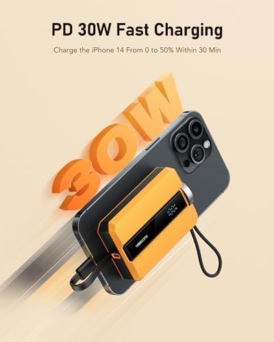 VEEKTOMX PD 30 W Portable Power Bank with Integrated USB-C Cable – Fast Charging 10,000 m Ah Battery for i Phone 16/15/15 Plus & Apple Watch – Ultra-Compact Charger for On-the-Go Convenience – Reliable Charging Solution for Modern Lifestyles