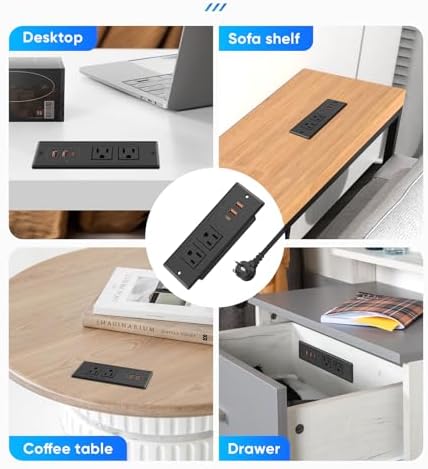 Flush-Mounted Recessed Power Strip with 20 W USB-C Fast Charging Ports – Ideal Desk Power Solution for Conference Rooms and Office Furniture, 10 FT Cord (ETL Listed) for Enhanced Safety and Performance