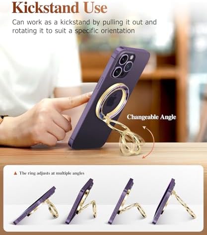 GVIEWIN Magnetic Phone Ring Holder, Compatible with MagSafe Phone Grip with Adjustable Stand, Magnet Phone Ring Kickstand for iPhone 16 Pro Max/Plus/15/14/13/12 Series/Other Phones (Purple) – Enhanced Compatibility and Speed