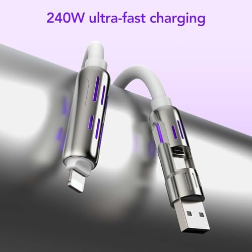 4-in-1 Universal Multi USB Charging Cable – 240W Max Fast Charger Cord with Multiple Connectors for iPhone 16/15/14/13, iPad, Samsung, MacBook, Tablets & More (Black, 6.6Ft) – Enhanced Compatibility and Speed