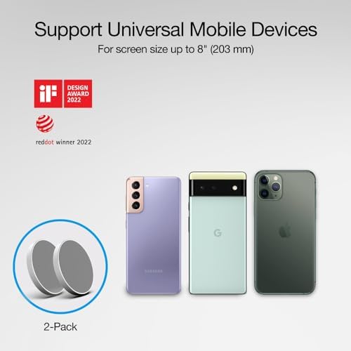 Just Mobile AluDisc Mini Magnetic Aluminum Wall/Mirror/Table/Treadmills/Cross-Trainer Mount Strong Magnet for iPhone/Galaxy and All Smartphones, 2-Pack (ST-500SI) – Enhanced Compatibility and Speed