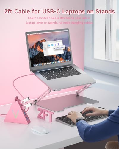 Elevate Your Connectivity with the Stylish Pink USB C Hub – 4 USB 3.0 Ports and 2 FT Extension Cables for Seamless Integration with i Pad Pro, Mac Book Pro, Surface & More – Ultimate Performance Meets Chic Design!