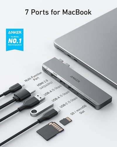Transform Your Mac Book with the Anker 7-in-2 USB C Hub: Ultimate 4 K HDMI Adapter for Thunderbolt 4, Featuring 1 Type C & 2 USB A Ports – Perfect for Mac Book Pro 13 Inch & Air M1/M2, Boost Your Productivity Anywhere!