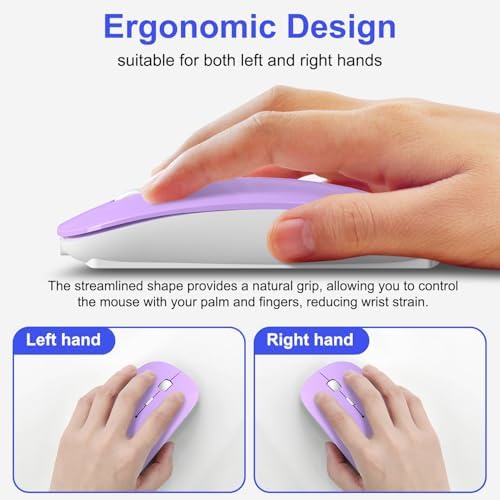 Sleek Silver Bluetooth Wireless Mouse for Mac Book Air & Pro – Ergonomic, Rechargeable, and Silent Tri-Mode Connectivity (2.4 G USB-C/USB-A, Bluetooth 5.2/3.0) for Ultimate Productivity on the Go