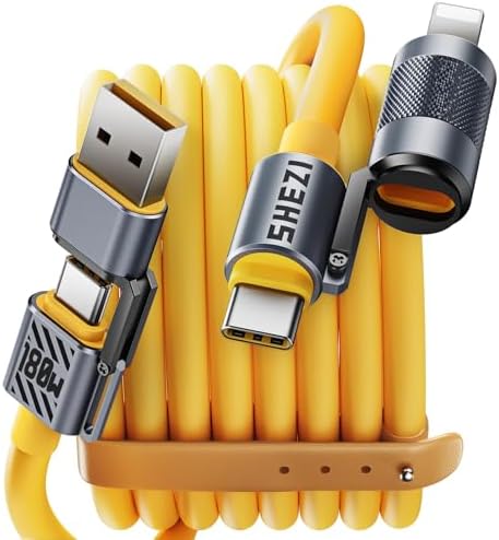Ultimate 240 W SHEZI 4-in-1 USB C Charging Cable: Fast Charging & 480 Mbps Data Sync, Multi-Device Compatibility with L-Type, Type C, USB A Ports – 5 ft Stylish Pink Design for Enhanced Performance and Portability