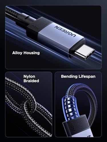 UGREEN 240 W USB-C Cable – 10 Gbps High-Speed Data Transfer & 4 K 60 Hz Video Output for Ultimate Performance – Fast Charging Compatible with i Phone 16/15/14 Pro Max, Galaxy S25/S24/S23 Ultra, Mac Book Pro – 3.3 FT of Enhanced Versatility and Durability