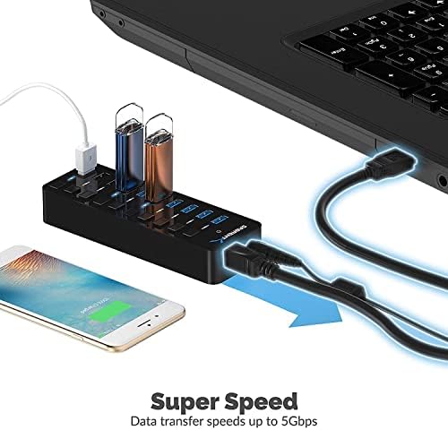 SABRENT 7-Port USB-C Hub: Maximize Efficiency with 3 USB-A & 4 USB-C Ports, 5 Gbps USB 3.2 Speed, 20 W PD Charging, Smart Power Control & LED Indicators – Ideal for Mac, PC, Steam Deck, ROG Ally – Stylish Aluminum Build for Durability & Performance