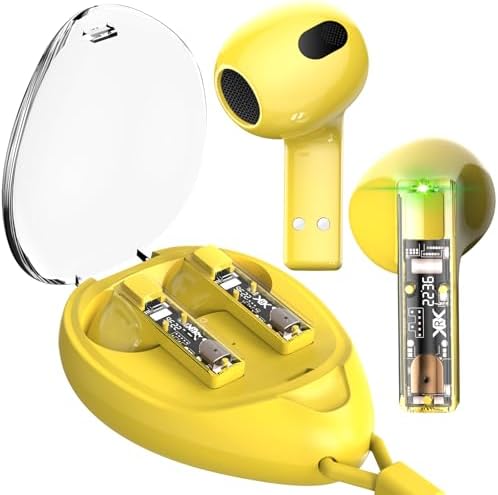 Discover the aigo True Wireless Earbuds: Cutting-Edge Bluetooth 5.4 Headphones with Touch Controls, Water-Resistant Design, and Dual-Microphone Clarity – Vibrant Super Shine Yellow with Convenient Neck Lanyard for Effortless On-the-Go Listening and Enhanced Audio Quality.
