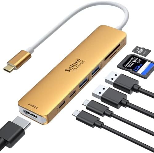 Ultimate 7-in-1 USB C Hub HDMI Adapter for Mac Book Pro & Air – High-Speed 4 K HDMI, Dual USB 3.0, SD/TF Card Reader, and 100 W Power Delivery – Compact and Durable Dongle for Seamless Connectivity with Dell XPS & Lenovo Think Pad