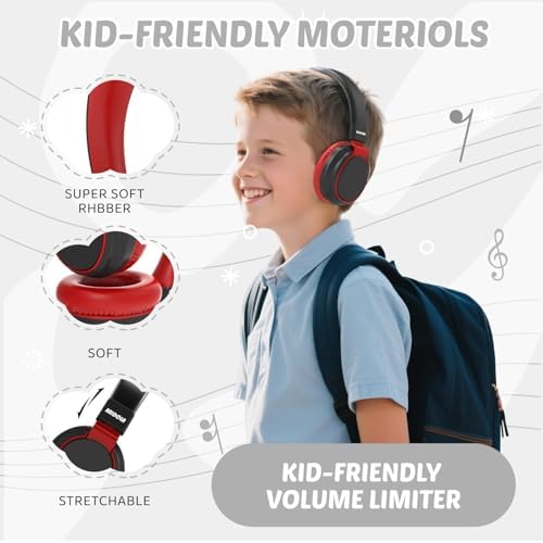 MIDOLA Kids Over-Ear Headphones: Safe Audio Experience with Noise Limitation, Foldable & Travel-Friendly Design, Custom Volume Control (85/110 d B), Built-In Microphone, and AUX Compatibility for School, Gaming, and Family Adventures in Sleek Black