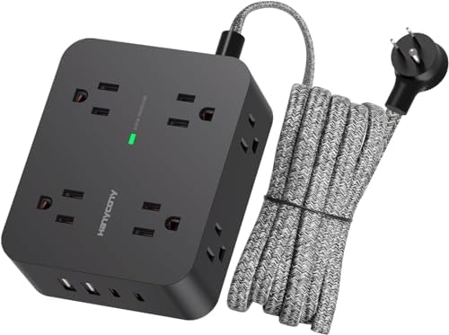 HANYCONY 6 ft Surge Protector Power Strip with 8 Outlets & 2 USB-C Ports – Essential College Dorm Extension Cord with Space-Saving Flat Plug for Fast Charging and Device Safety – Perfect for Home Office and Tech Needs