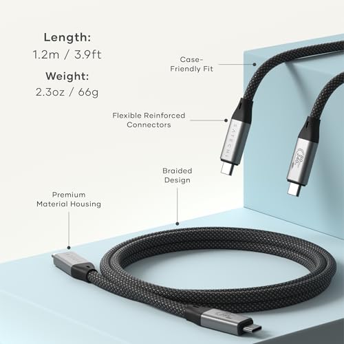 Satechi USB C to USB C 4.0 Pro Cable – 240 W Power Delivery, 8 K @ 60 Hz & 4 K @ 120 Hz Support, 40 Gbps High-Speed Data Transfer, USB-IF Certified for Ultimate Performance, 4 ft Length for Versatile Use – Ideal for Gamers & Professionals