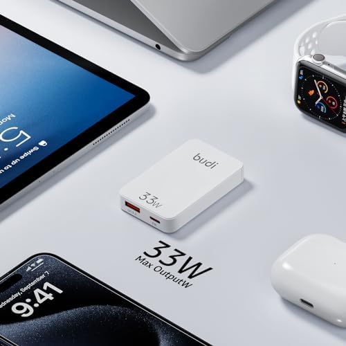 BUDI 33 W Ultra-Slim Travel Wall Charger – Dual USB Fast Charging Adapter for Mac Book, i Pad, i Phone, Samsung Galaxy & More – Compact Design with Advanced Safety Features for Effortless Device Charging
