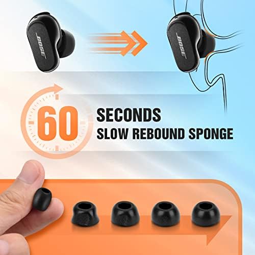 Upgrade Your Audio Journey with Premium Memory Foam Eartips for Bose Quiet Comfort II & Ultra Earbuds – Unmatched Noise Isolation, Comfortable Anti-Slip Fit, Ideal for Charging Case, Pain-Free Listening Experience, Available in S/M/L Sizes (Black) – Elevate Your Sound with Exceptional Earbud Enhancements