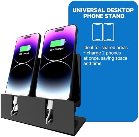 Dual Phone Holder Organizer Stand for 2 Phones, Acrylic Desktop Universal Mobile Phone Docking Station Charger Holder with Cable Management, Black – Enhanced Compatibility and Speed