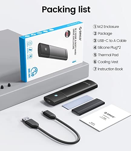 Ultra-Fast ORICO Aluminum M.2 NVMe SSD Enclosure – Tool-Free 10 Gbps USB-C Adapter for 2230/2242/2260/2280 PCIe M-Key SSDs – Thunderbolt 3 Compatible External SSD Case with Enhanced Heat Dissipation and 4 TB Support for Optimal Data Management and Storage Solutions