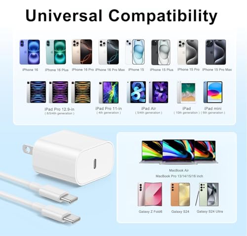 Premium 20 W PD USB-C Fast Charging Adapter Bundle for i Phone 16/15 & i Pad – Dual Pack with 3 FT Versatile Cables for Swift Power Delivery – Compact Wall Charger Ideal for Home, Office, and Travel – Reliable Charging Solution for Apple Devices
