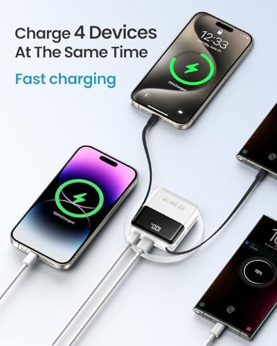 Compact 10,000 m Ah Portable Charger with Built-In Cable – Fast Charging Mini Power Bank for i Phone, Samsung, and Android Devices – Smart LED Display for Battery Monitoring – Ultimate Travel Companion for On-the-Go Power Solutions