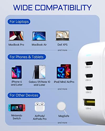 Ultra-Fast 100 W Ga N Wall Charger – 4-Port USB-C Power Adapter for Simultaneous Device Charging, Compact and Foldable Design, Compatible with Mac Book Pro, i Pad Pro, i Phone 14, Galaxy S9, and More – Efficient Power Solution for Home and Travel