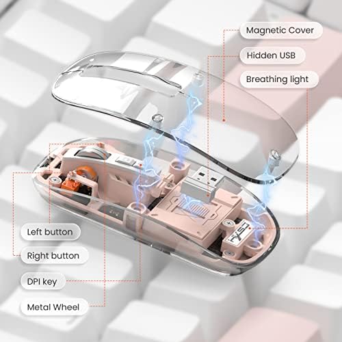 Sleek A.JAZZ Wireless Bluetooth 5.1 & 2.4 G Mini Mouse – Lightweight, Rechargeable, and Silent for Ultimate Focus in Office, PC, Mac, and i Pad Use – Stylish Transparent Design with Nano USB-C Receiver for Enhanced Compatibility and Performance