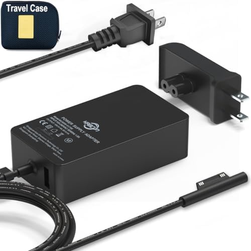 High-Speed 65 W Universal Charger for Microsoft Surface Devices – Compatible with Surface Pro 10, 9, 8, 7+, X, Studio, Go & Surface Book | UL Certified for Safe & Fast Charging | Includes 10.1 FT Cord & Travel Case for On-the-Go Convenience | Dual USB Port for Simultaneous Device Charging