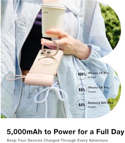 Pogomini Ultra-Compact 5000 m Ah Power Bank with Built-in USB-C Cable – 22.5 W Fast Charging for i Phone 16, Galaxy S25 & More – Ideal Travel Backup Battery, Sleek Arctic White Design for Effortless Portability and Universal Compatibility
