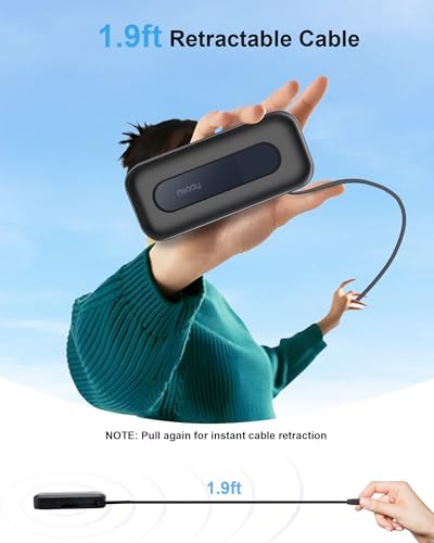 Miady 10000 m Ah PD 30 W Fast Charging Power Bank with Built-in 1.9 ft Retractable USB-C Cable and LED Display – Ultimate Compatibility for i Phone 16/15, Galaxy, Android, and i Pad Devices – Compact, Durable, and Travel-Friendly Battery Pack for On-the-Go Charging