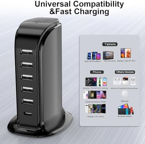 Kawaii-Inspired 6-Port USB Charging Hub: Ultimate Fast Charger for i Phones, Androids & More – Compact Multi-Device Power Station with 1 USB-C & 5 USB-A Ports for Effortless Travel & Home Connectivity, Tangle-Free Solutions for Modern Users