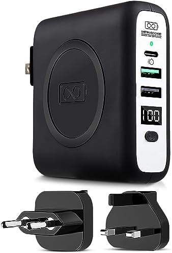 Infina Core P3 8000 m Ah Portable Power Bank: Ultra-Fast 18 W USB-C Charger with 4-in-1 Functionality, Qi Wireless Compatibility, and Travel-Ready Foldable Plug for Effortless Device Charging on the Go