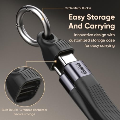 USB 4.0 Date Cable Portable Keychain 0.42ft, 240W 5A Fast Charging USB C Cable, 40Gbps Data Transfer, 8K 60Hz Video Display for iPhone 16 15 Pro Max, iPad, Thunderbolt 4/3, Hub, External SSD (Black) – Enhanced Compatibility and Speed
