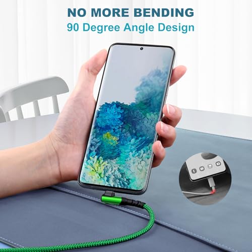 10 ft Right Angle USB C Cable 5-Pack – Fast Charging Nylon Braided Charger for Samsung Galaxy S25, S24, S23, A16, A15 & Google Pixel 9, 8 – Superior Durability and Comfort for Gaming and Daily Use – Enhanced Compatibility for All Type C Devices