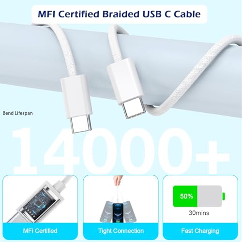 Ultimate 10 FT Fast Charging i Phone Bundle: USB C to Lightning Cable & Type C Wall Adapter – Unmatched Speed & Convenience for i Phone 14/13/12/11/X Models – Dual Pack for Home & Office Use – Premium Quality Charging Solution