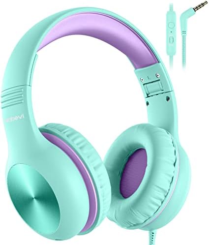 Premium Kids Over-Ear Headphones with Built-In Microphone – Safe Volume Control, Lightweight Dark Green Design for Online Learning & Travel, HD Sound Quality, Collaborative Audio Sharing Feature for Enhanced Learning Experiences