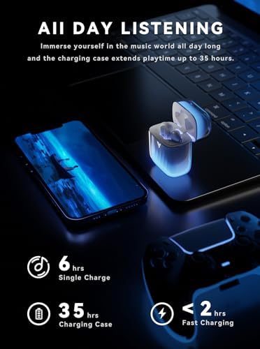 Illuminate Your Audio Experience with Luminous LP1 Wireless Earbuds – Cutting-Edge Bluetooth 5.4 Technology, 32-Hour Playback, and Wireless Charging Case for Ultimate Convenience – Glow-in-the-Dark Design with Immersive Stereo Bass, Ideal for TV and Smartphone Use with Built-in Microphone for Effortless Hands-Free Calling