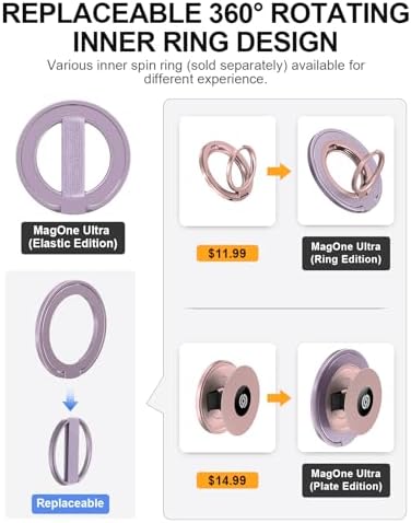 EWA Mag One Ultra Phone Grip Stand – Advanced Elastic Finger Loop & Magnetic Kickstand Holder for i Phone 16, 15, 14, 13 Pro/Max/Plus – Optimal Hands-Free Viewing & Superior Grip Stability – Sleek Black Design for Everyday Convenience