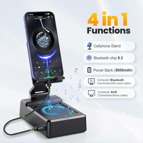 Gifts for Mom Women Men Dad, Foldable Adjustable Cell Phone Stand with Wireless Bluetooth Speaker and Portable Charger, Cellphone Holder Unique Birthday Gifts Cool Gadget for Her Husband Him Boyfriend – Enhanced Compatibility and Speed