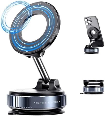 Vacuum Suction Cup Magnetic Phone Holder, Upgraded 360° Adjustable Magnetic Suction Cup Phone Mount for Car/Gym/Mirror/Smooth Surface, for iPhone, Android Smartphones(Black) – Enhanced Compatibility and Speed