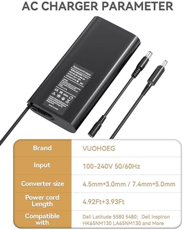 High-Power 130 W USB-C Charger for Dell Laptops – Fast Charge Your XPS 15, 17, Precision & Latitude Models with Ultimate Compatibility and Safety Assurance, Includes Power Supply Cord for Efficient Recharging