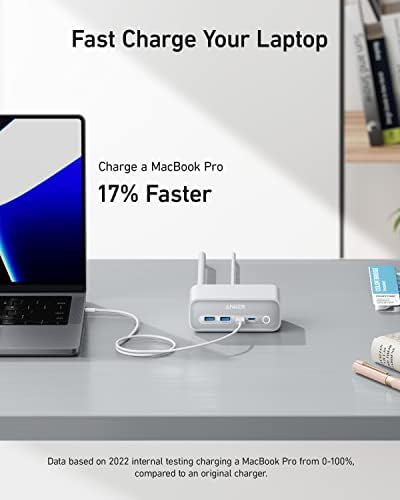Anker 525 7-in-1 Power Hub – High-Efficiency USB C Charging Station with 65 W Fast Charging, 3 AC Outlets, Dual USB A & C Ports, and 5 ft Extension Cord – Sleek Aurora White Design for Ultimate Device Versatility and Workspace Organization