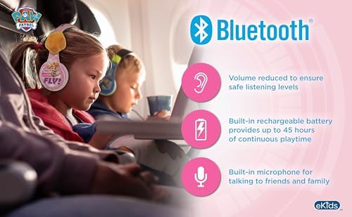 Paw Patrol Skye Kids Bluetooth Headphones – Safe and Stylish Wireless Sound with Built-in Microphone and Volume Limiting for Hearing Protection – Travel-Friendly Foldable Design Ideal for School and Home Use – Enhanced Comfort for Young Listeners and Versatile Compatibility across Devices