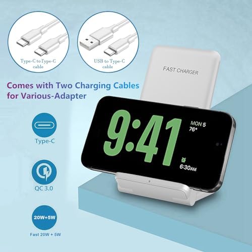 Innovative Dual Device Wireless Charging Stand – 20 W Fast Charge for i Phone 16/16 Pro/15/14/13/12/X & Air Pods, Portable Foldable Induction Station for Samsung, Pixel, LG, Xperia – Hassle-Free Plugless Design for Effortless On-the-Go Power Management