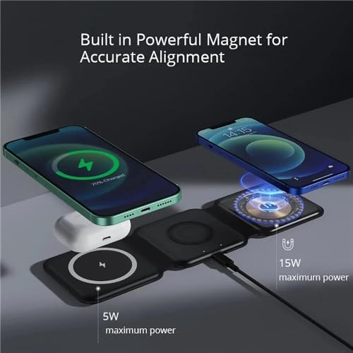 Revolutionize Your Charging Experience with the Advanced 3-in-1 Wireless Charger for i Phone, Apple Watch, and Air Pods – Portable Magnetic Mag-Safe Station for i Phone 12-16 – Fast, Efficient Charging in Sleek Black Design for On-the-Go Lifestyle