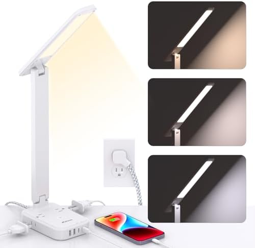 Compact LED Desk Lamp with Power Strip & USB Charging Hub – 30 W Touch Control Lamp with 4 AC Outlets & 4 USB Ports (2 USB-C) – Ideal for Home Office, College Dorm, and Bedroom Workspaces – Enhance Productivity & Style with 5 FT Extension Cord