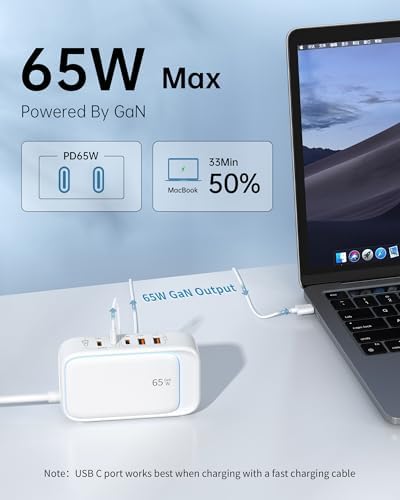 Effortless Power: 65 W USB Charging Station with Surge Protection – 5 FT Flat Extension Cord for Travel, Home, Office & School – Multi-Device Charging Hub for Fast, Safe Energy Delivery – Lightweight & Compact Design for Ultimate Portability