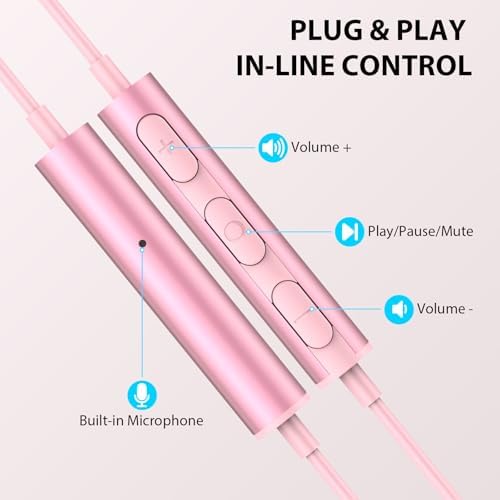 Transform Your Audio Experience with ASKUBSKU Pink USB Wired Headset: 7.5 Ft Premium Earbuds Featuring Advanced Noise-Canceling Microphone for PC – Perfect for Gaming, Remote Work, and Extended Comfort with Ergonomic Design and Instant Mute Control