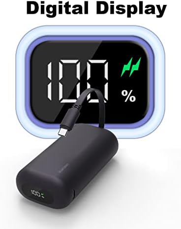 Ultra-Compact 10,000 m Ah Fast Charging Power Bank with Integrated USB-C Cable – Essential Portable Charger for i Phone 15, Samsung Galaxy S23, Note20, and More – LED Display for Easy Battery Monitoring and Enhanced Compatibility