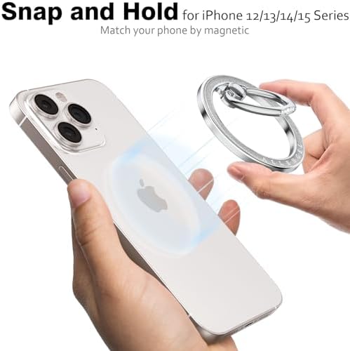 Allengel Bling Silver Magnetic Phone Grip – Stylish Mag Safe-Compatible Ring Holder & Kickstand for i Phone and Smartphones – 360-Degree Rotation, Secure Grip, and Elegant Design for Effortless Hands-Free Experience